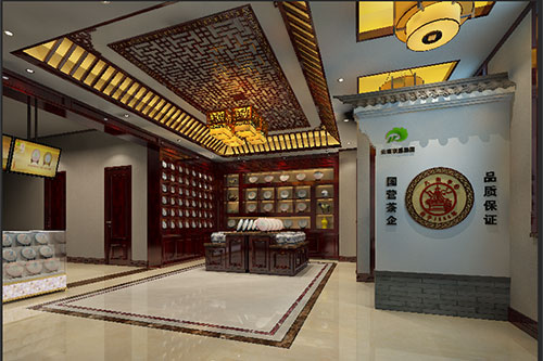 城阳古朴典雅的中式茶叶店大堂设计效果图