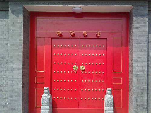城阳中国传统四合院系列朱红色中式木制大门木作